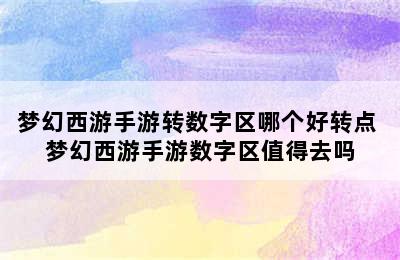 梦幻西游手游转数字区哪个好转点 梦幻西游手游数字区值得去吗